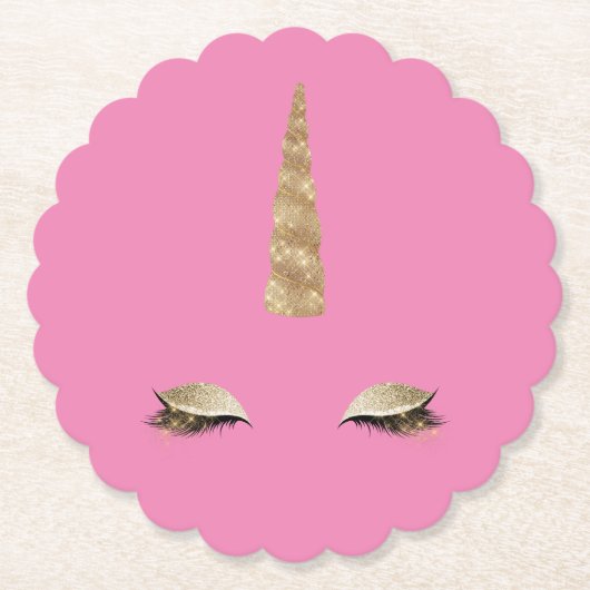 Pink Sparkle Gold Glam Unicorn Kartonnen Onderzetters (Voorkant)