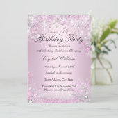 Pink Sparkle Hearts Birthday Invitation Kaart (Staand voorkant)