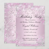 Pink Sparkle Hearts Birthday Invitation Kaart (Voorkant / Achterkant)