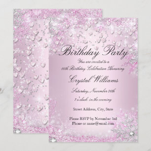 Pink Sparkle Hearts Birthday Invitation Kaart