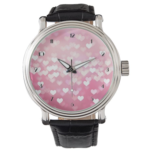 Pink Sparkle Hearts Pattern Wrist Watch Horloge (Voorkant)