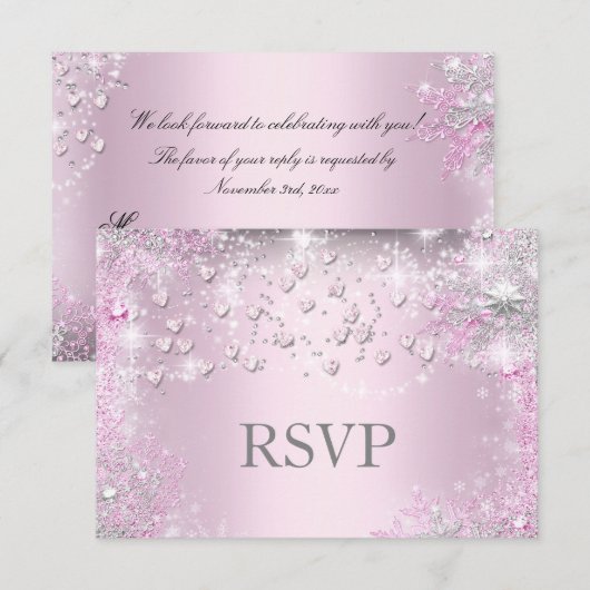 Pink Sparkle Hearts RSVP (Voorkant / Achterkant)