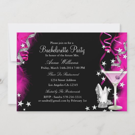 Pink Sparkle Heels & Cocktail Bachelorette Party 2 Kaart (Voorkant)