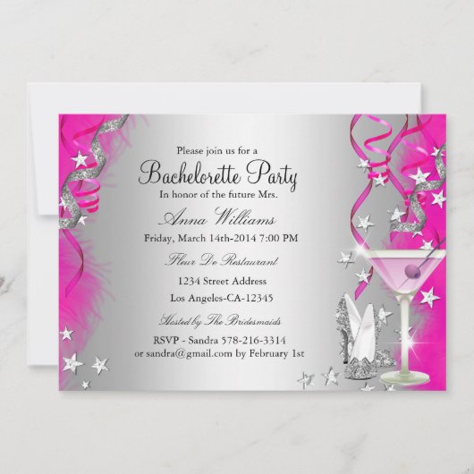 Pink Sparkle Heels & Cocktail Bachelorette Party Kaart (Voorkant)