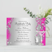 Pink Sparkle Heels & Cocktail Bachelorette Party Kaart (Staand voorkant)