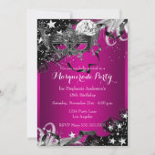 Pink Sparkle Magical Night Masquerade Party Invite Kaart (Voorkant)