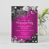 Pink Sparkle Magical Night Masquerade Party Invite Kaart (Staand voorkant)