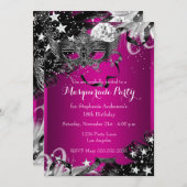 Pink Sparkle Magical Night Masquerade Party Invite Kaart (Voorkant / Achterkant)