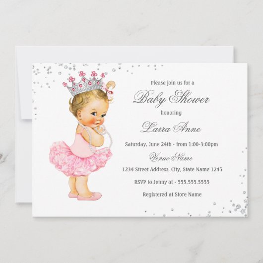 Pink Sparkle Princess Baby shower Kaart (Voorkant)