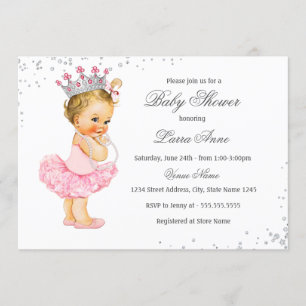Pink Sparkle Princess Baby shower Kaart