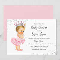 Pink Sparkle Princess Baby shower Uitnodiging