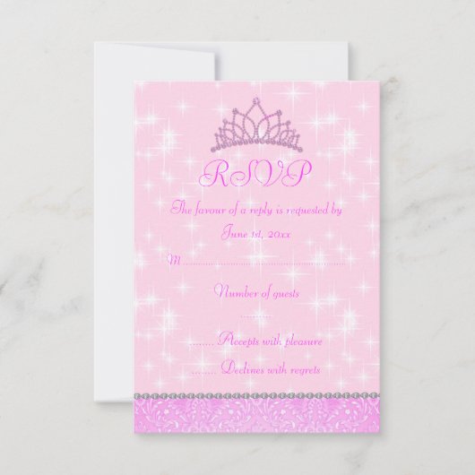 Pink Sparkle Princess RSVP Kaartje (Voorkant)