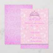 Pink Sparkle Princess RSVP Kaartje (Voorkant / Achterkant)