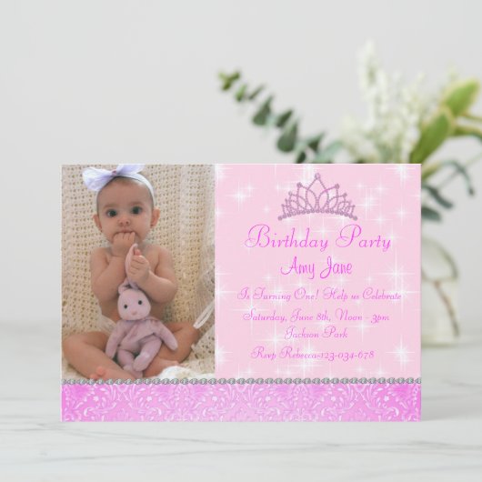 Pink Sparkle Princess Verjaardag Uitnodiging (Staand voorkant)