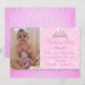 Pink Sparkle Princess Verjaardag Uitnodiging (Voorkant / Achterkant)