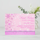 Pink Sparkle Snowflake Sweet16 Uitnodigen Kaart (Staand voorkant)