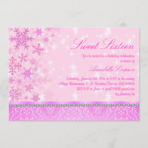 Pink Sparkle Snowflake Sweet16 Uitnodigen Kaart
