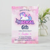 Pink Sparkle Unicorn Magical Any Age 6th Birthday Kaart (Staand voorkant)