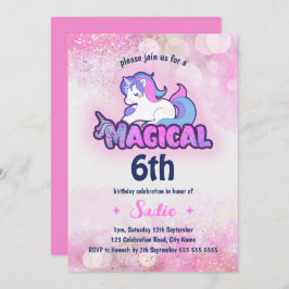 Pink Sparkle Unicorn Magical Any Age 6th Birthday Kaart