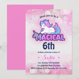 Pink Sparkle Unicorn Magical Any Age 6th Birthday Kaart