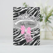 Pink Sparkle Zebra Princess Tiara Baby shower Kaart (Staand voorkant)