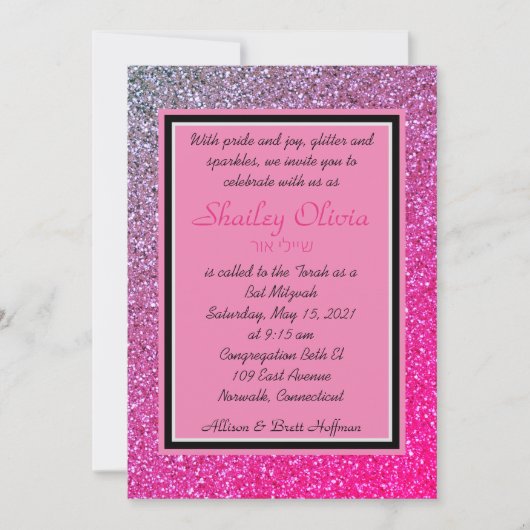 Pink Sparkles Invitation Kaart (Voorkant)