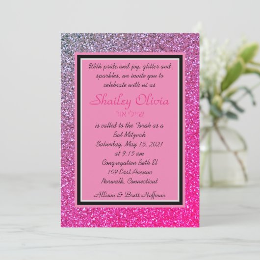 Pink Sparkles Invitation Kaart (Staand voorkant)