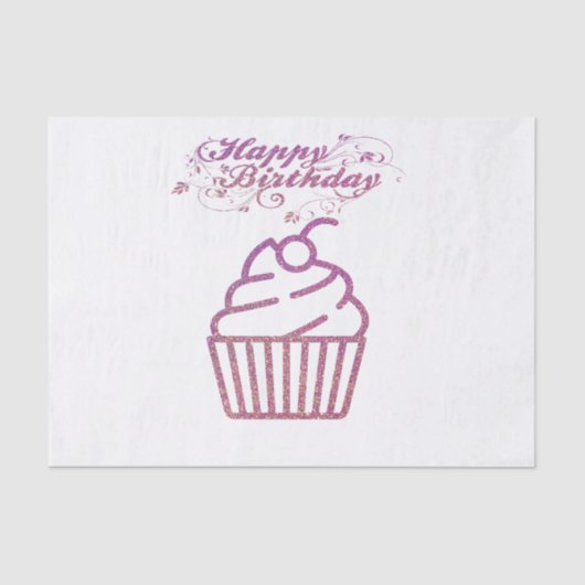 Pink Sparkly Birthday Cupcake-papier Tissuepapier (Voorkant)
