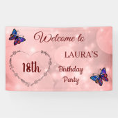 Pink Sparkly Butterfly gepersonaliseerd 18th Birth Spandoek (Horizontaal)