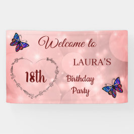 Pink Sparkly Butterfly gepersonaliseerd 18th Birth Spandoek
