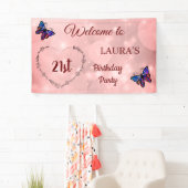 Pink Sparkly Butterfly op maat 21st Birthday Spandoek (Insitu)