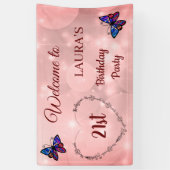 Pink Sparkly Butterfly op maat 21st Birthday Spandoek (Verticaal)