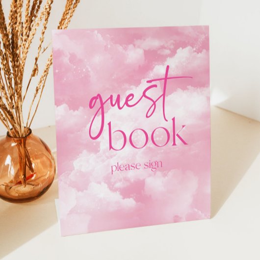 Pink Sparkly Clouds gastenboek Reclamebord Met Voetstuk