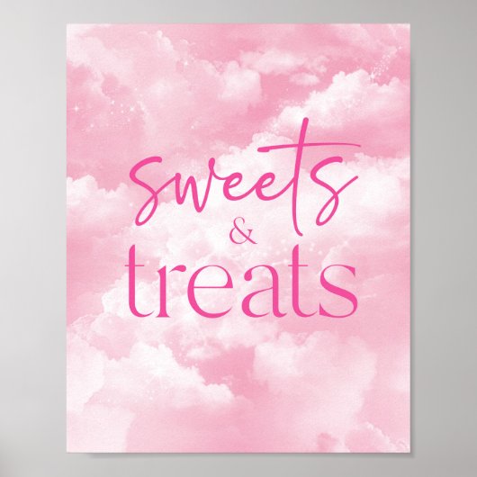Pink Sparkly Clouds Sweets & Treats Sign Poster (Voorkant)