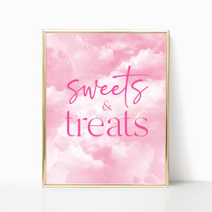 Pink Sparkly Clouds Sweets & Treats Sign Poster
