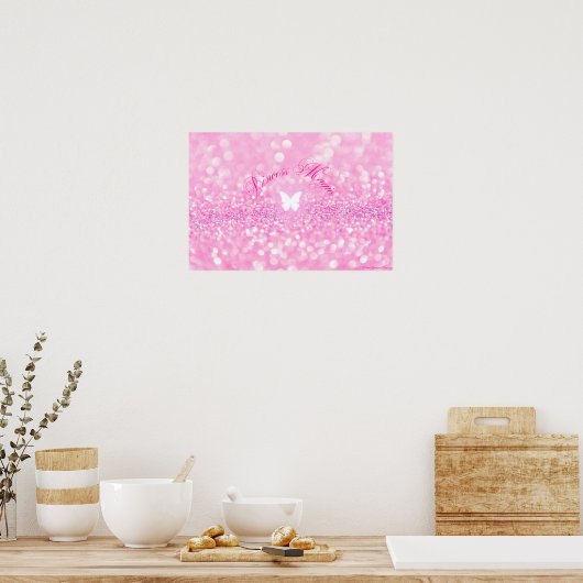 Pink Sparkly Glitter Butterfly Princess Poster (Keuken)