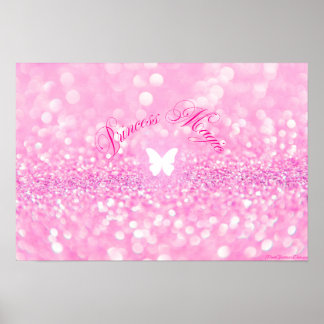 Pink Sparkly Glitter Butterfly Princess Poster