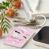Pink Sparkly Makeup Artist Glamour Bokeh Sequin QR Sleutelhanger (Voorkant Rechts)