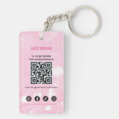 Pink Sparkly Makeup Artist Glamour Bokeh Sequin QR Sleutelhanger (achterkant)