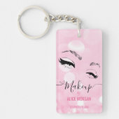 Pink Sparkly Makeup Artist Glamour Bokeh Sequin QR Sleutelhanger (Voorkant)