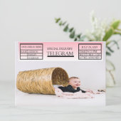 Pink Special Telegram Geboorteaankondiging voor Me Kaart (Staand voorkant)