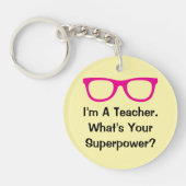 Pink spectacles funny teacher keychain gift (Voorkant)