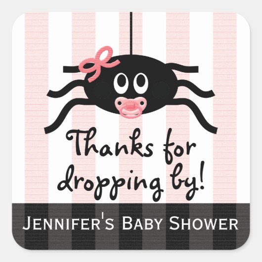 Pink Spider Baby shower Dank u Stickers (Voorkant)