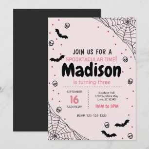Pink Spider Web Halloween Birthday Invite Kaart