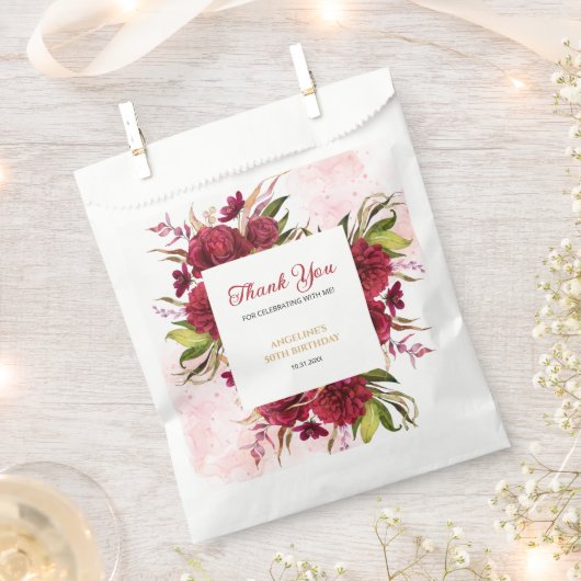 Pink Splash Bourgondië Dahlia Roos Verjaardag Bedankzakje (Geknipt)
