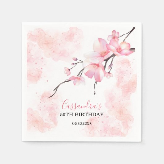 Pink Splash Cherry Blossom Bloemen Verjaardag Servet (Voorkant)