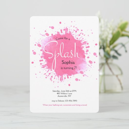 Pink Splash-uitnodiging Kaart (Staand voorkant)