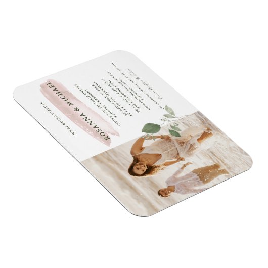 Pink Splash Waterverf Greenery Virtual Wedding Magneet (Rechterzijde)