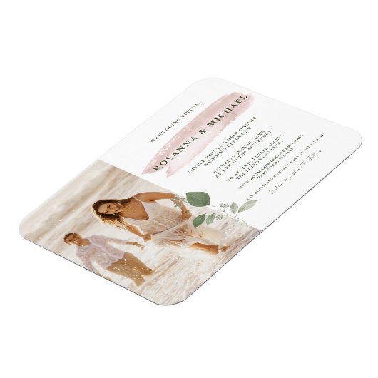 Pink Splash Waterverf Greenery Virtual Wedding Magneet (Linkerzijde)