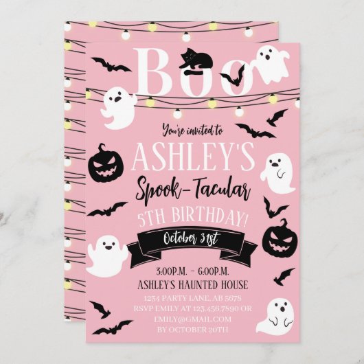 Pink Spook-Tacular Haunted Verjaardag Kaart (Voorkant / Achterkant)